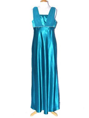 Poly USA 2686 Charmeuse Satin Goddess Gown-Size XS- TEAL BLUE-NEW W/Tags